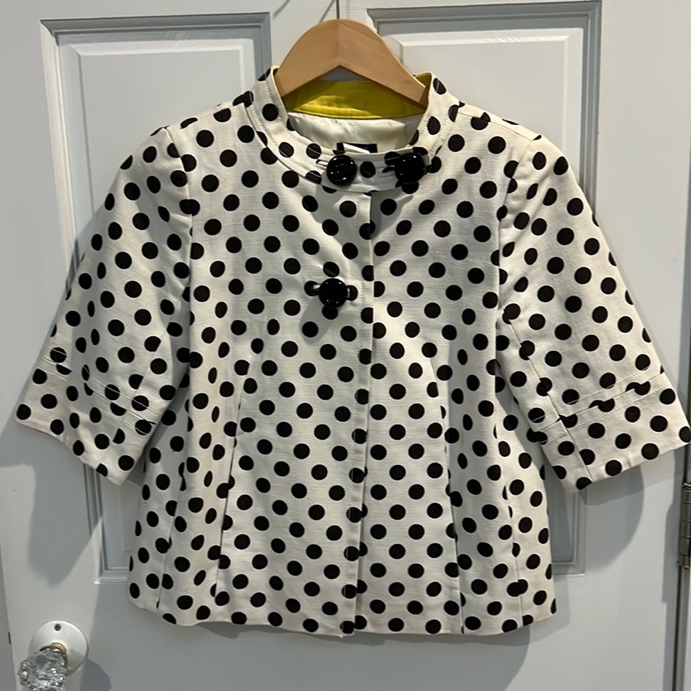 J. Crew ivory with brown polka dots swing jacket size 2